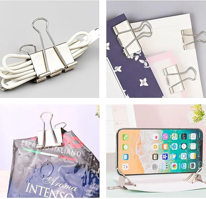 130 Pack Silver Binder Clips Assorted Sizes, Large Medium Small Mini 4 Sizes Mix, Paper Clamps Metal Paper Clips Set for Office School Home Business Supplies