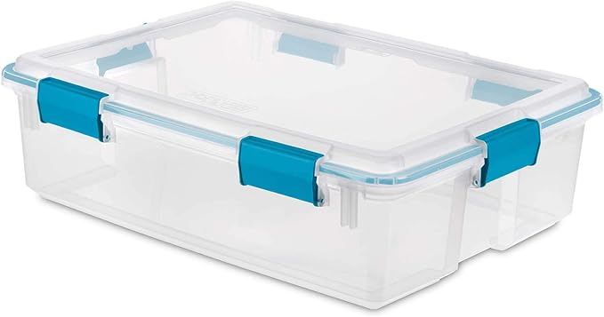 Sterilite 37 Qt Gasket Box, Stackable Storage Bin with Latching Lid and Tight Seal, Plastic Container to Organize Basement, Clear Base and Lid, 1-Pack