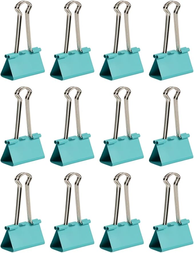 JAM PAPER Colorful Binder Clips - Large - 1 1/2 Inch (41 mm) - Teal Binderclips - 12/Pack