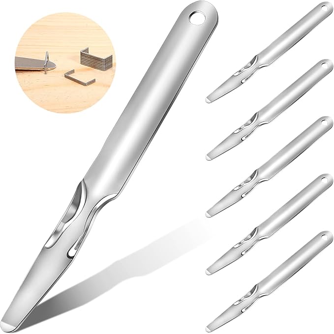 Zonon 6 Pcs Office Staple Remover Tools No Tear Push Style Staple Puller Stainless Steel Flat Staplers for Office Home Business, Silver