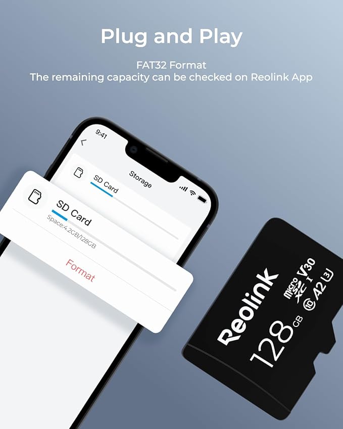 REOLINK 128GB microSDXC UHS-I Memory Card, U3, A2, V30, Class 10, Micro SD Card Compatible with Reolink Security Camera