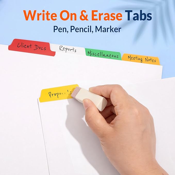 SUNEE Binder Dividers with Colorful Write On & Erase Tabs for 3 Ring Binder, 8.5 x 11 Paper White Reusable Dividers Blank with 5 Tabs, 20 Sets Page Dividers for School, Office and Home, 100 Dividers