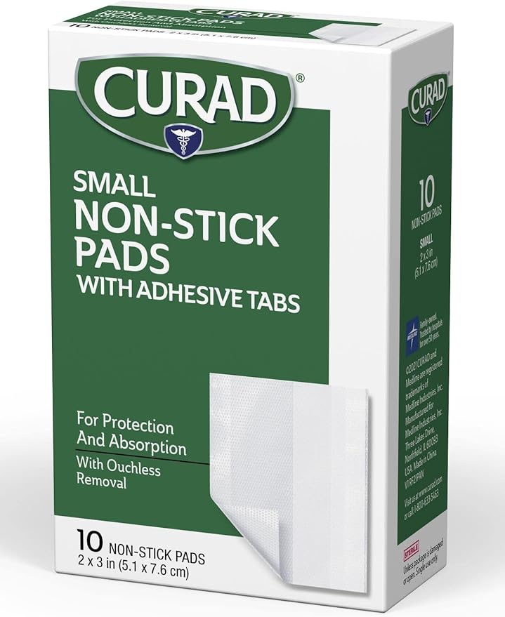 Curad Non-Stick Pads, 2 Inches X 3 Inches with Adhesive Tabs, 10 Count (Pack of 1)