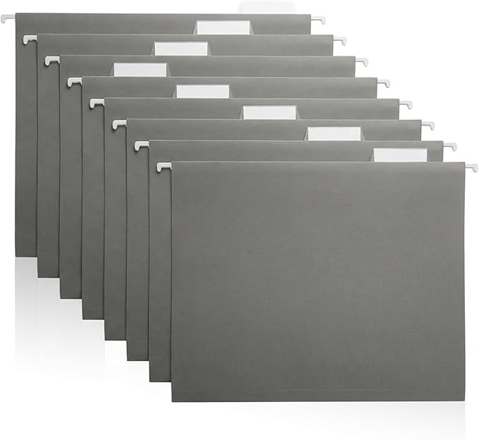Grey Hanging File Folders – 8 Pack, Letter Size File Organization Folders for Home, Office, School & Filing Cabinets