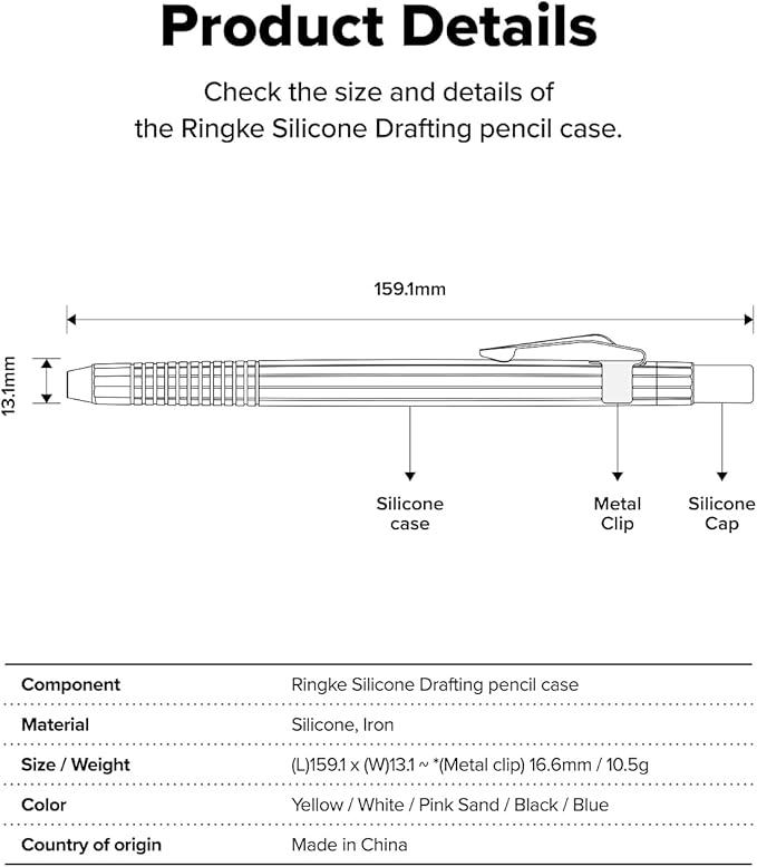 Ringke Silicone Drafting Pencil Case Compatible with Apple Pencil 2nd Generation and Apple Pencil Pro Case, Perfect Grip Silicone Protective Cover Sleeve Accessories - Blue