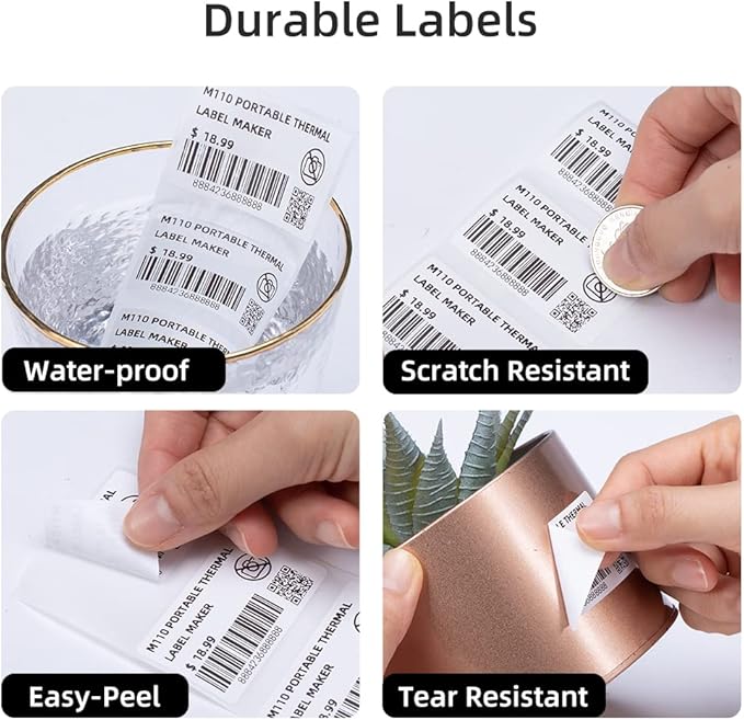 Phomemo M110 Label Printer Paper, White Self-Adhesive Thermal Paper, Compatible with M110 M120 M200 M220 M221 M150 M250 M260 M108 M100 Label Printer, 1.18" x 0.79" (30x20mm), 320 Labels/Roll