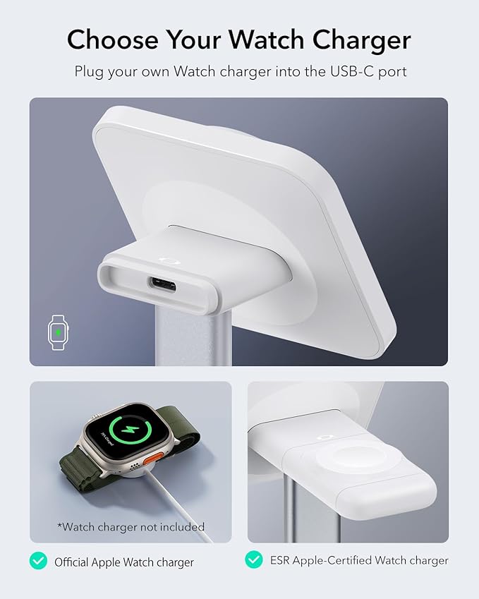 ESR 2 in 1 Charging Station for Apple, MagSafe Charger Stand for iPhone [Certified], Magsafe Charging Station for Multiple Devices iPhone 17/16/15/14/13/12, Apple Watch, & AirPods, White