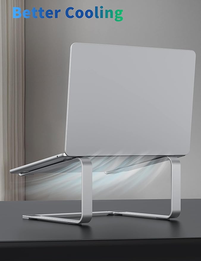 SOUNDANCE Laptop Stand for Desk, Metal Computer Riser, Heavy Stable PC Holder, Ergonomic Laptops Elevator for 12 to 17.3 Inches Notebook Computer, Silver
