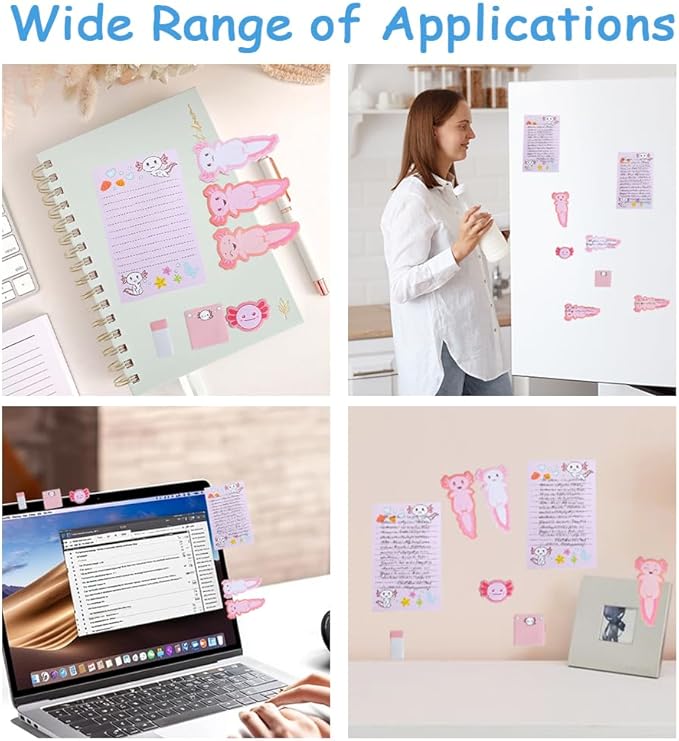 QPIXVB Cute Sticky Notes,Axolotl Sticky Notes Set,Axolotl Gifts,Post It Notes,440 Sheets,Back to School Supplies,Axolotls Birthday Party Decorations,Animal Writing Memo Pads for Kids Employee