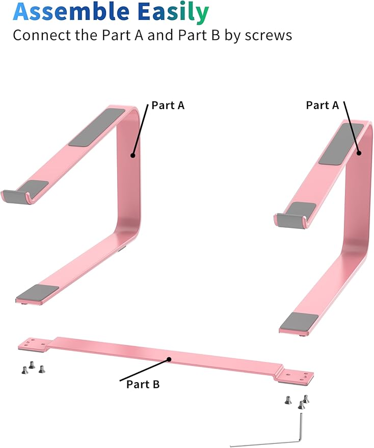 SOUNDANCE Laptop Stand for Desk, Metal Computer Riser, Heavy Stable PC Holder, Ergonomic Laptops Elevator for 12 to 17.3 Inches Notebook Computer, Pink