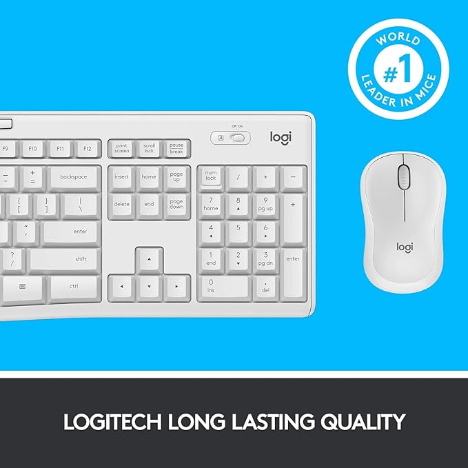 Logitech MK295 Wireless Mouse & Keyboard Combo with SilentTouch Technology, Full Numpad, Advanced Optical Tracking, Lag-Free Wireless, 90% Less Noise - Off White (Renewed)
