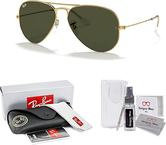 Ray-Ban RB3025 Metal Aviator Sunglasses For Men For Women +BUNDLE with ACCESSORY EYEWEAR KIT