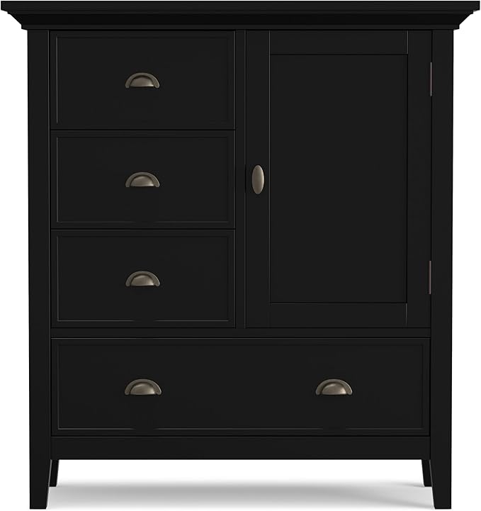 SIMPLIHOME Redmond Storage Cabinet - 39 inch Wide Solid Wood Medium Storage Cabinet in Black, Transitional Accent Cabinet for Entryway or Living Room with 4 Drawers and Cabinet Storage