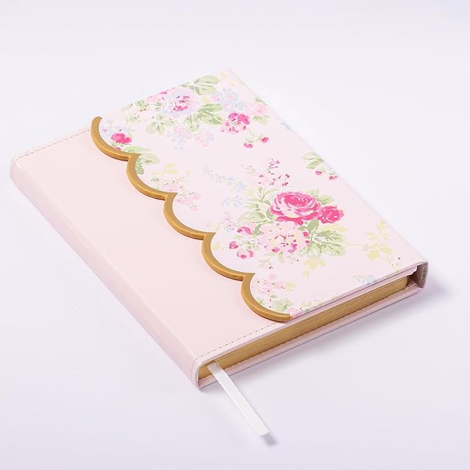 Laura Ashley English Garden Flap Journal – 6x8 Inch Faux Leather Hardcover with Magnetic Closure, Scalloped Edge, 256 Lined Pages, Elegant Writing Notebook