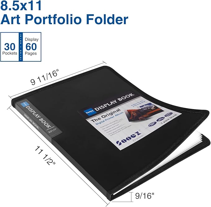 Sooez 30-Pocket Binder with Plastic Sleeves 8.5x11, Heavy Duty Art Portfolio Folder with Clear Sheet Protectors, Display 60 Pages, Presentation Book for Artwork, Document Organizer Binder - 4 Pack