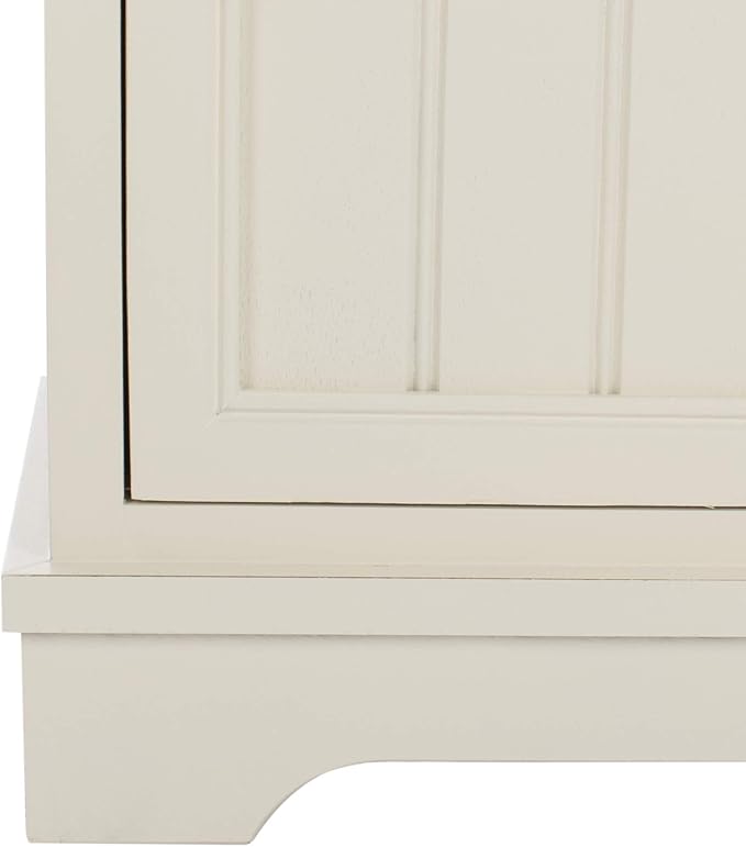 SAFAVIEH Home Collection – Connery Distressed Vintage White Storage Cabinet with Rattan Baskets & Bottom Door, Farmhouse Accent Storage, Fully Assembled (AMH5742B)