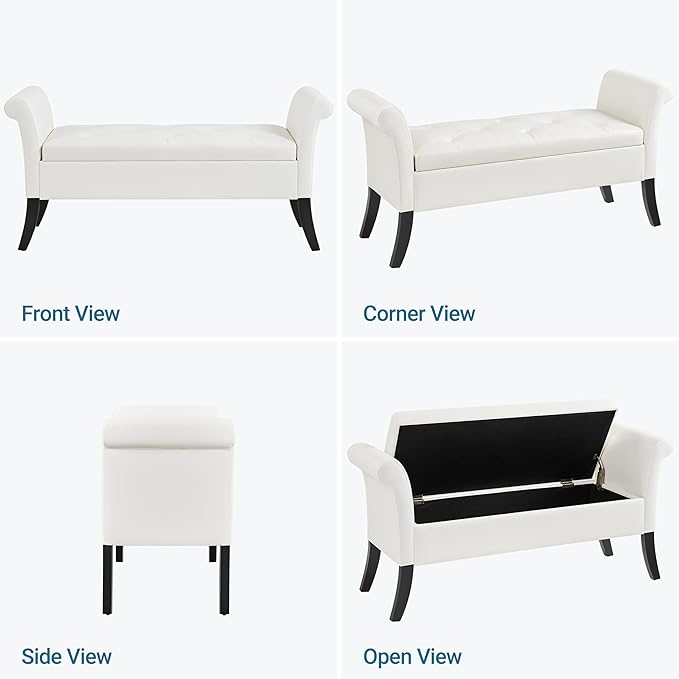 Yaheetech Ottoman with Storage, 52" Storage Ottoman Bench with Safety Hinge, Upholstered Bench with Seating for Bedroom, Living Room, Holds up to 661 lb, White