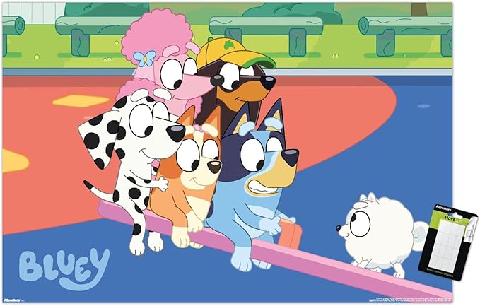 Bluey (2018) - Bluey and Friends See Saw Fun Wall Poster, 34L" x 22.4W", Premium Poster & Mount Bundle