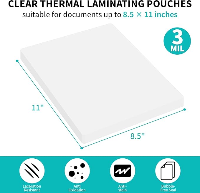 3 Mil Laminating Sheet 500 Pack, Clear 9 x 11.5 Inch Thermal Laminating Pouches for Thermal Laminator, Holds 8.5 x 11 Inch Letter Size Lamination Sheets, Water-Proof Laminating Paper