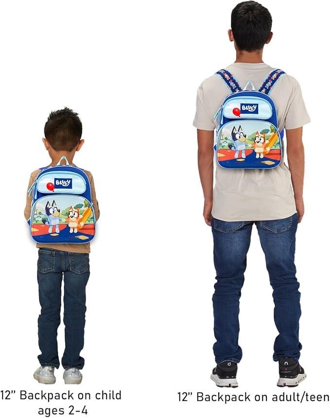 Bluey Mini Backpack with Lunch Box Set - Bundle with 12" Mini Backpack, Lunch Bag, Stickers, Water Bottle, More | Toddler Bluey School Bag and Lunchbox