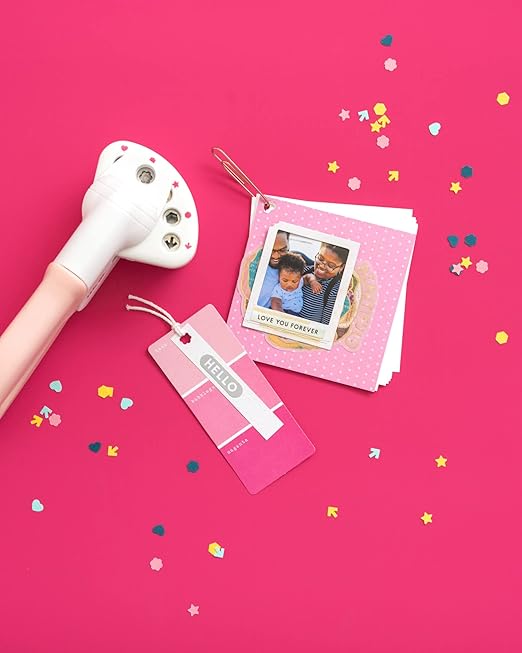 We R Memory Keepers Crop-A-Dile Power Multi Hole Punch, 5 Different Shapes, Heart, Flower, Star, Hexagon, Arrow, for Paper Cardstock, Chipboard, Fabric, Thin Tin, Leather, Plastic
