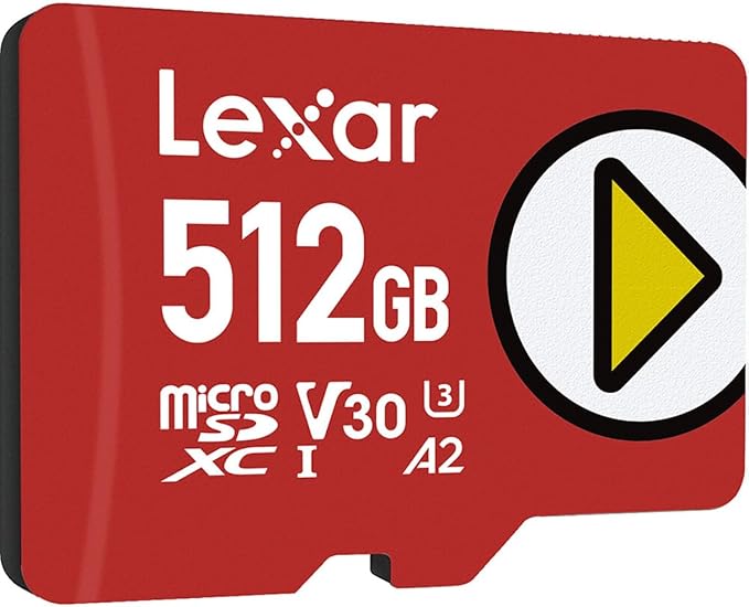 Lexar 512GB PLAY micro SD Card, UHS-I, C10, U3, V30, A2, Full HD, 4K, Up to 205/140 MB/s microSDXC Memory Card, Expanded Storage for Nintendo-Switch 1, Gaming, Smartphones, Tablets (LMSPLAY512G-BNSNU)