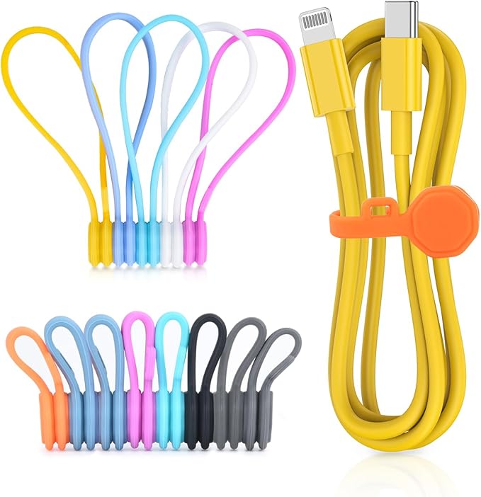 13 PCS Silicone Magnetic Cable Ties, Cable Clips Cord Organizer [1S] Management Cable Cords, Reusable Magnet Cable Organizer, Phone Cord Holder for Organizing, Bookmark Whiteboard Fridge Magnets etc
