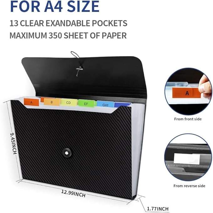 3Pcs Expanding File Folder, 13 Pockets Accordion File Holder Organizer, A4 Letter Size Paper Document Receipt Organizer Accordian Filing Folder