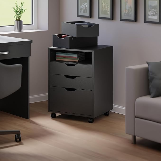 Winsome Halifax Bins & Drawers Mobile Storage Cabinet, for Home Office, Black