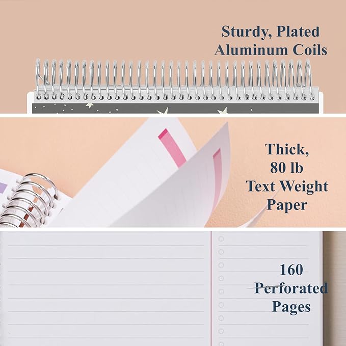 Erin Condren 7" X 9" Spiral Bound Productivity Notebook - Starry Sky, Functional 160 Lined Page and 80Lb Thick Paper Spiral Notebook, Stickers Included