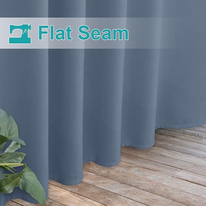NICETOWN 2 Panels Self Stick Tab Top Outdoor Curtainss for Patio Waterproof, Indoor Outdoor Blinds Room Darkening Window Treatments Rain & Sun Blocking Drapes for Pool, W52 x L84, Stone Blue