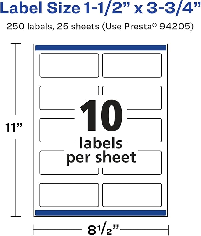 Avery Glossy White Rectangle Labels, Sure Feed Technology, 1.5" x 3.75", 250 Glossy White Labels, Print-to-The-Edge, Permanent Adhesive, Laser/Inkjet Printable