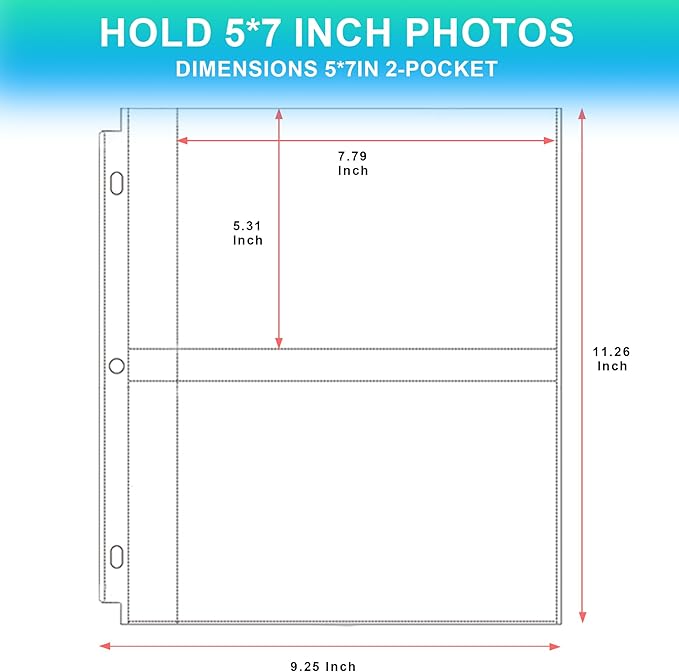 50 Pack 5 x 7 Photo Sleeves for 3 Ring Binder(200 Pictures), Heavy-Duty Archival Photo Page Protectors, Clear Picture Album Refill Pages Holds, Acid-Free