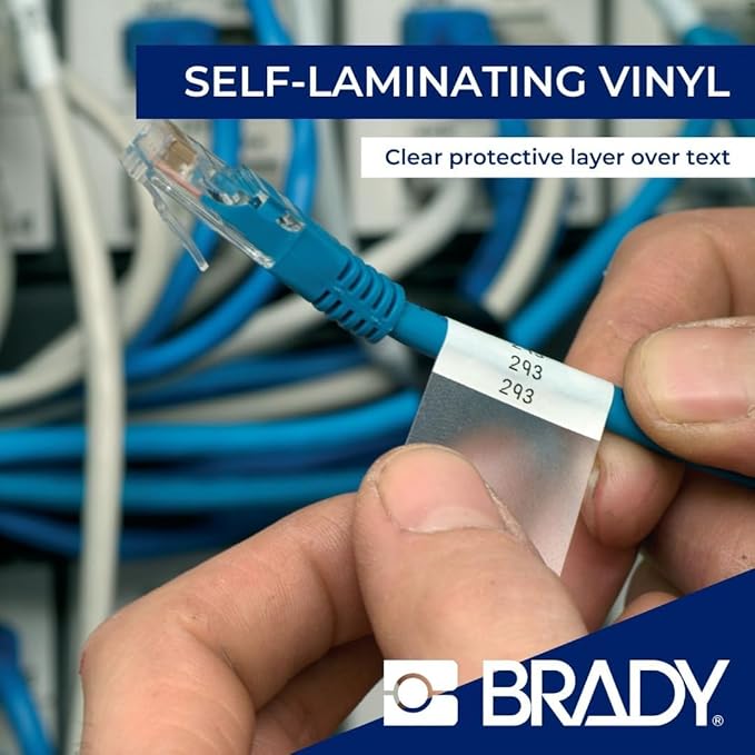 Brady Authentic (M4-51-427) Self-Laminating Vinyl Wrap Around Labels 2.5" H x 1" W Black on White, Clear, 110 Labels. for use with The BMP41, BMP51, and M511 Label Printers
