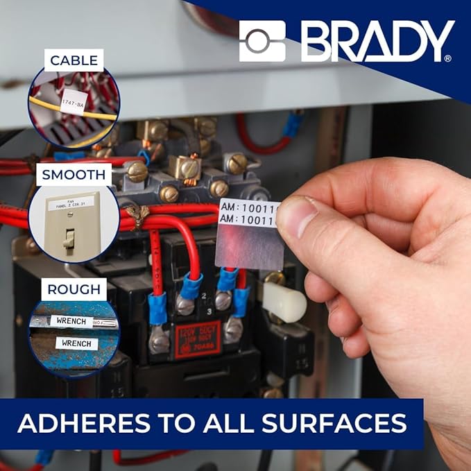 Brady Authentic (M5-133-427) Self-Laminating Vinyl Wrap Around Labels 1" H x 1.75" W Black on White, Clear, 140 Labels. for use with The BMP51 and M511 Label Printers