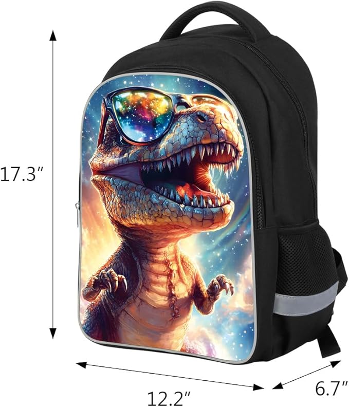 Kids Backpack Lightweight Durable Medium Teens Kids Backpack for School Boys and Girls Bookbag with Adjustable Shoulder Straps & Padded Back 17 Inch School bags with 3D Reflective Dinosaur Cartoon