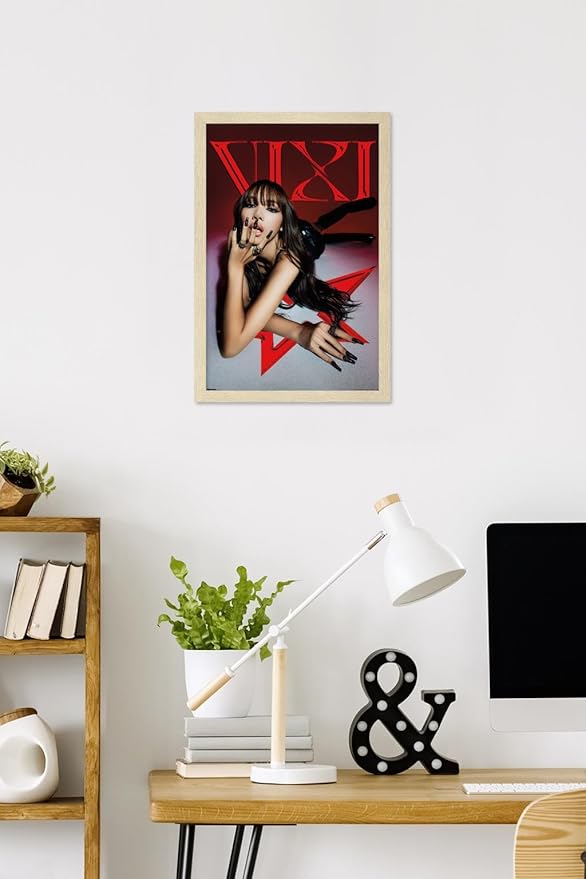 LISA - VIXI Red Star Wall Poster, 22.4L" x 14.7W", Blonde Framed Version