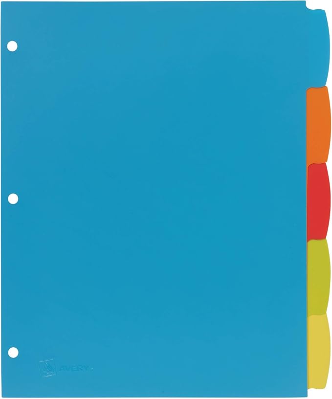 Avery Big Tab Write & Erase Durable Plastic Dividers for 3 Ring Binders, 5-Tab Set, Bright Multicolor, 1 Set (16129)