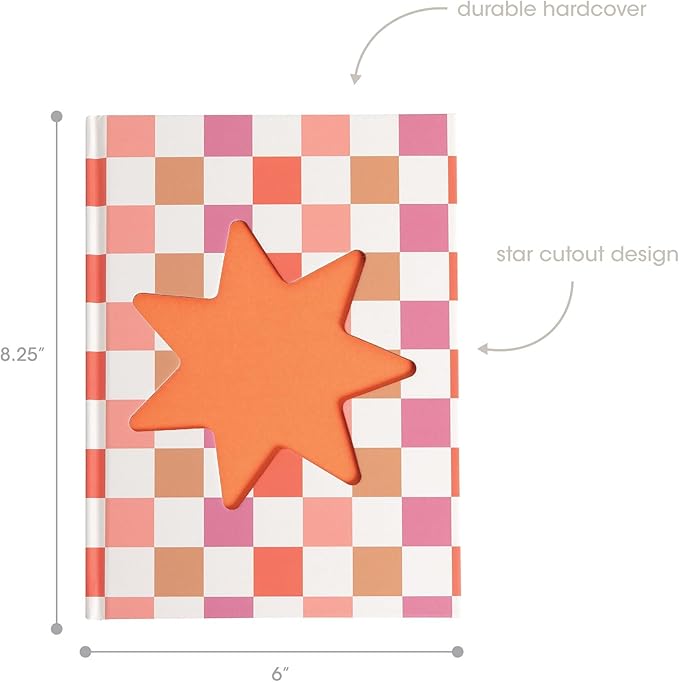 Pearhead Pink & Orange Star Cutout Hardcover Graph Notebook, 6.25x8.25 Grid Journal for Bullet Journaling, Planning & School Notes, 200 Pages