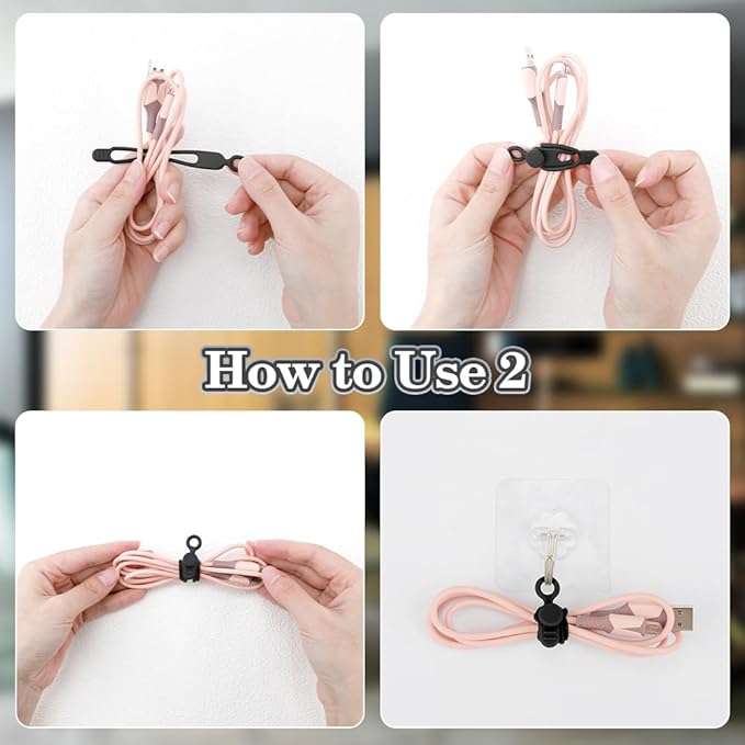 12Pcs Black Silicone Cable Ties - Reusable, Organize Electronic Cords & Wires in Office, Home, Kitchen, School & Travel