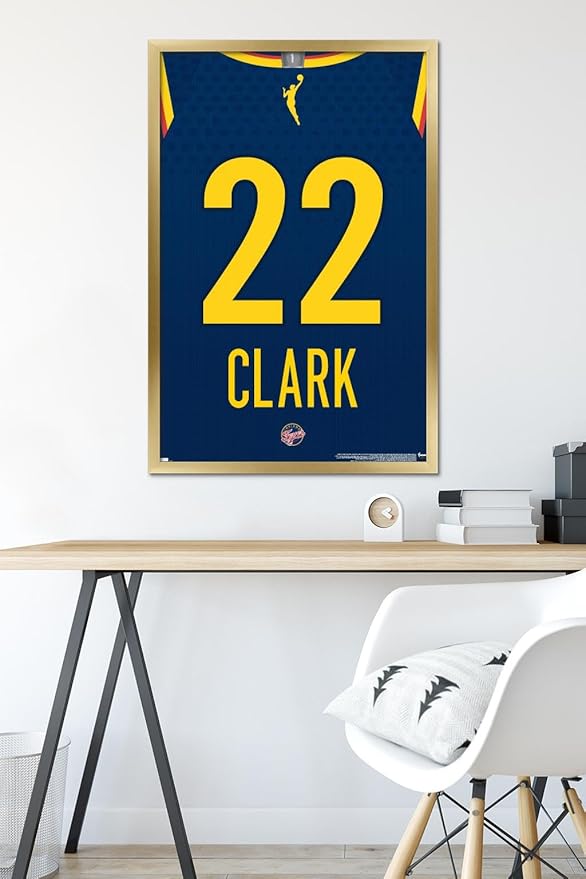 WNBA Indiana Fever - Caitlin Clark Jersey Wall Poster, 34L" x 22.4W", Gold Framed Version