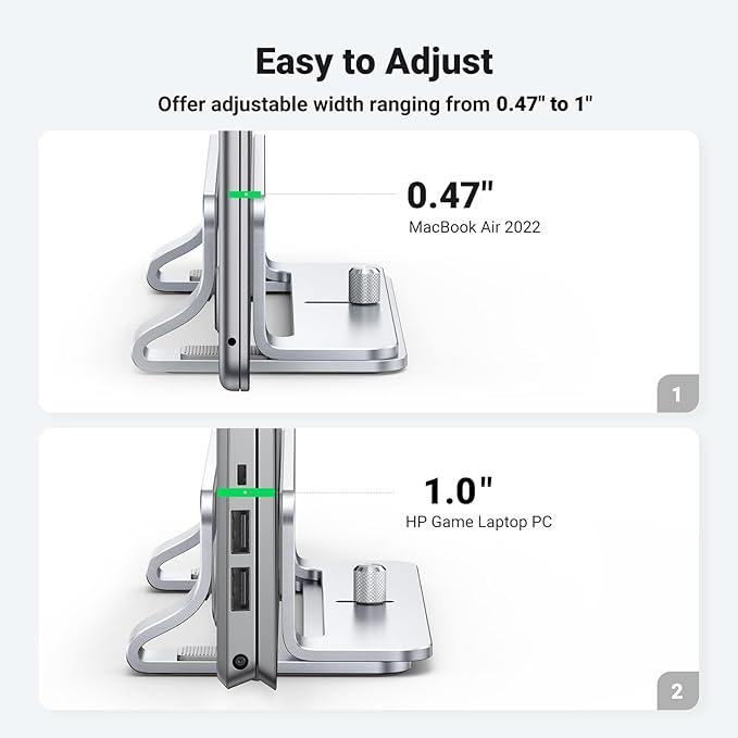 UGREEN Vertical Laptop Stand Holder for Desk Compatible with MacBook Pro, MacBook Air Stand Vertical Aluminum Adjustable for Up to 17.3 Inch Gaming Laptop, Silver