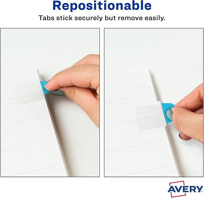 AVERY Mini Ultra Tabs, 1" x 1.5", 2-Side Writable, Assorted Primary Colors, 40 Repositionable Tabs (74760)