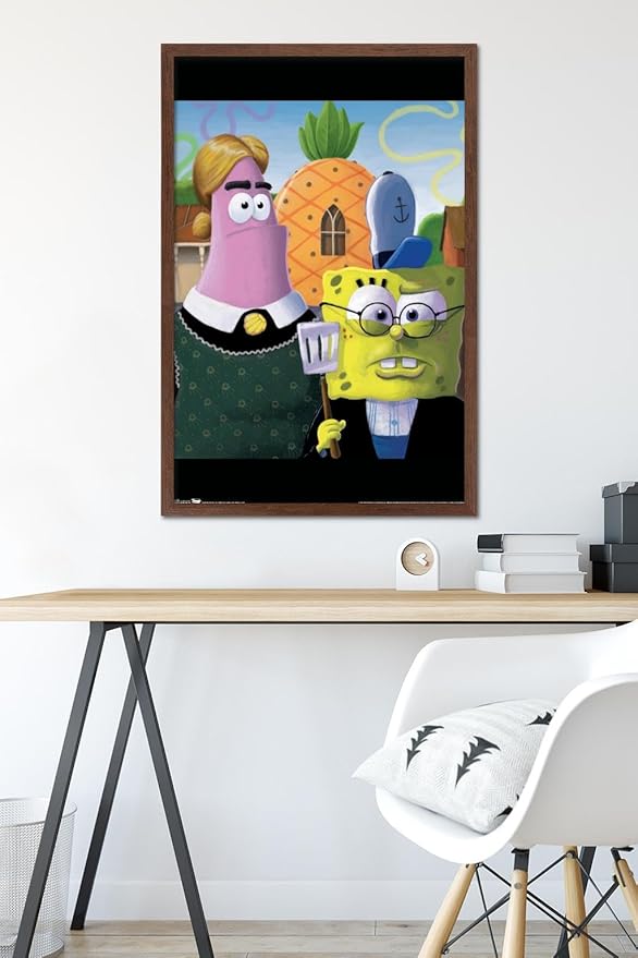 Trends International Nickelodeon Spongebob - American Gothic Wall Poster, 22.375" x 34", Mahogany Framed Version