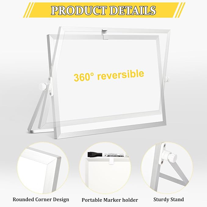 Dry Erase Magnetic White Board, 8" x 12" Double-Sided Desktop Whiteboard with Stand, Portable Small Whiteboard Set for Drawing, Office, Home