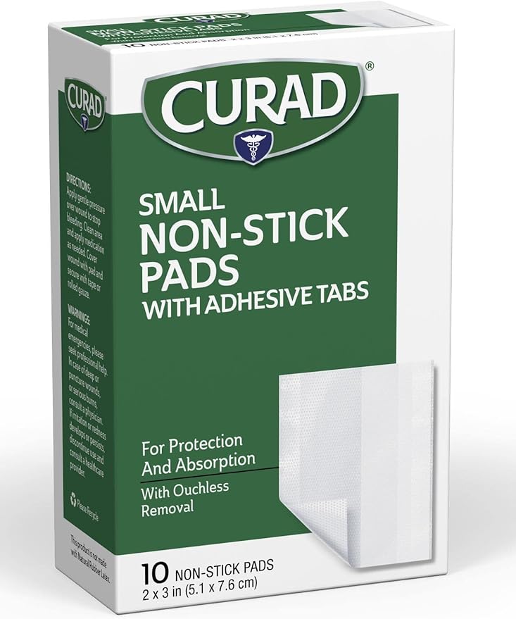 Curad Non-Stick Pads, 2 Inches X 3 Inches with Adhesive Tabs, 10 Count (Pack of 1)