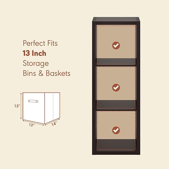 Furinno Cubicle Record Player Stand with Vinyl Storage, 3-Cube 1.2 Extra Thick Vinyl Record Storage, Open Back Media Shelf for CD DVD Blueray Game Disc, for Living Room, Home Office, Black Dark Oak