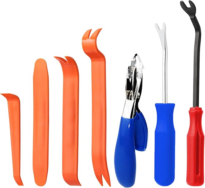 7 Pieces Staple Remover Tools Set for Upholstery, Construction and Auto Car, Professional Tack and Nail Puller Kit for Efficiently and Easily Remove All Kinds of Staples,Tacks and Nails (Blue)