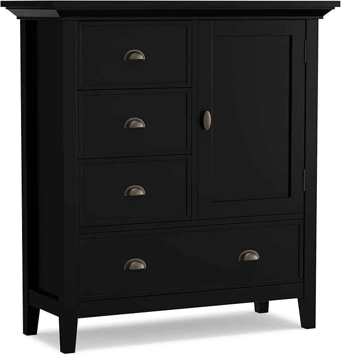 SIMPLIHOME Redmond Storage Cabinet - 39 inch Wide Solid Wood Medium Storage Cabinet in Black, Transitional Accent Cabinet for Entryway or Living Room with 4 Drawers and Cabinet Storage