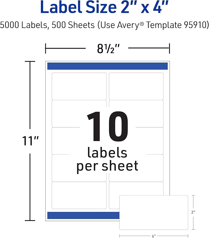 Avery Shipping Address Labels, Laser Printers, 5,000 Labels, 2x4 Labels, Permanent Adhesive, TrueBlock (95910)